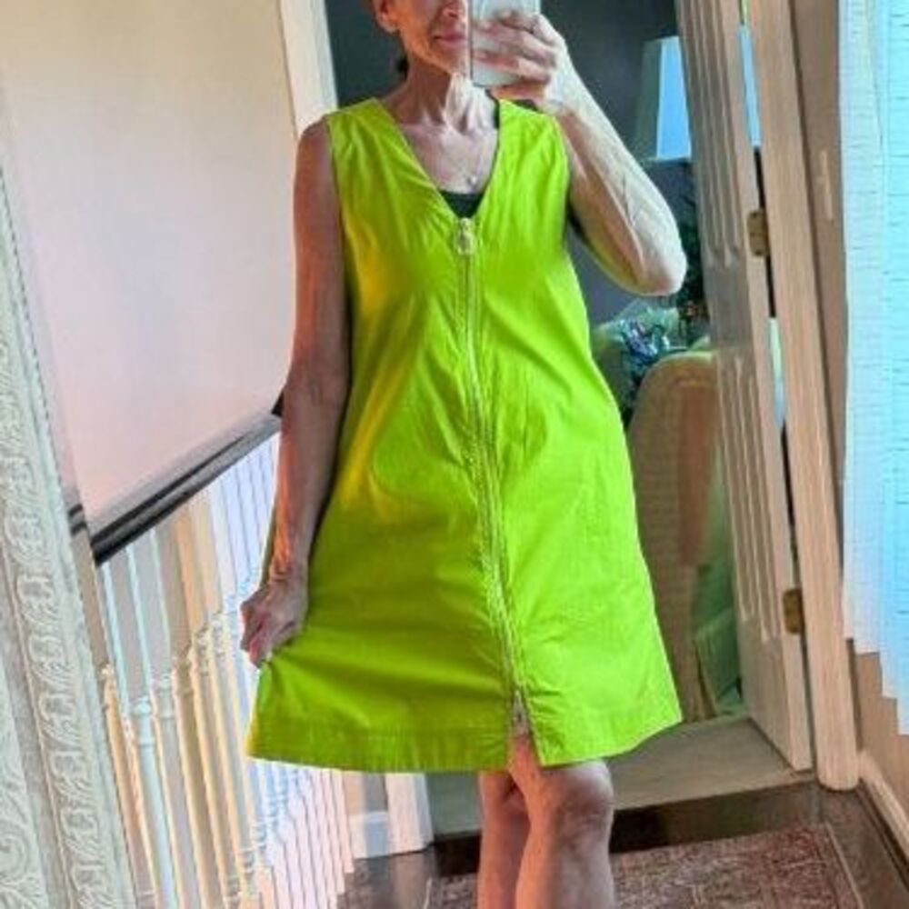 Bright Resort Sam & Jess Lime Zip Front Dress Pockets PL